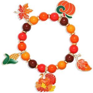 Thanksgiving Fall Bracelets for‎ Women, Cute Turkey Pumpkin Maple Leaf Charms